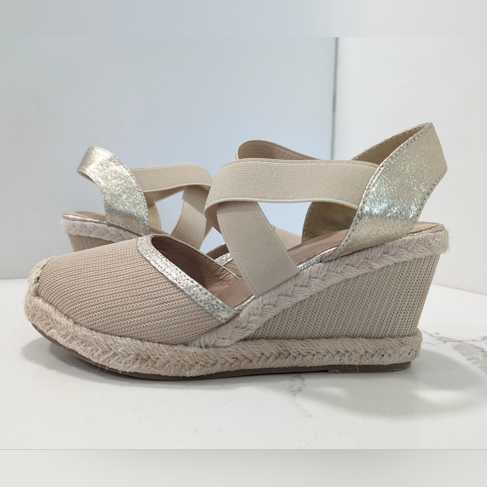 Women Espadrille Wedge Pumps Slingback Platform Elastic Straps beige Pumps sz 7